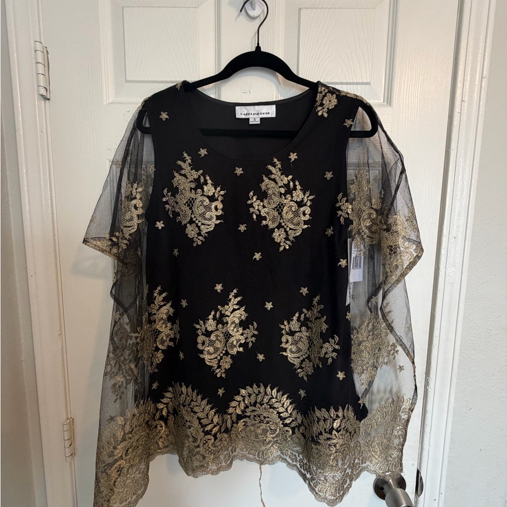 Elegant Black Blouse with Gold Embroidery